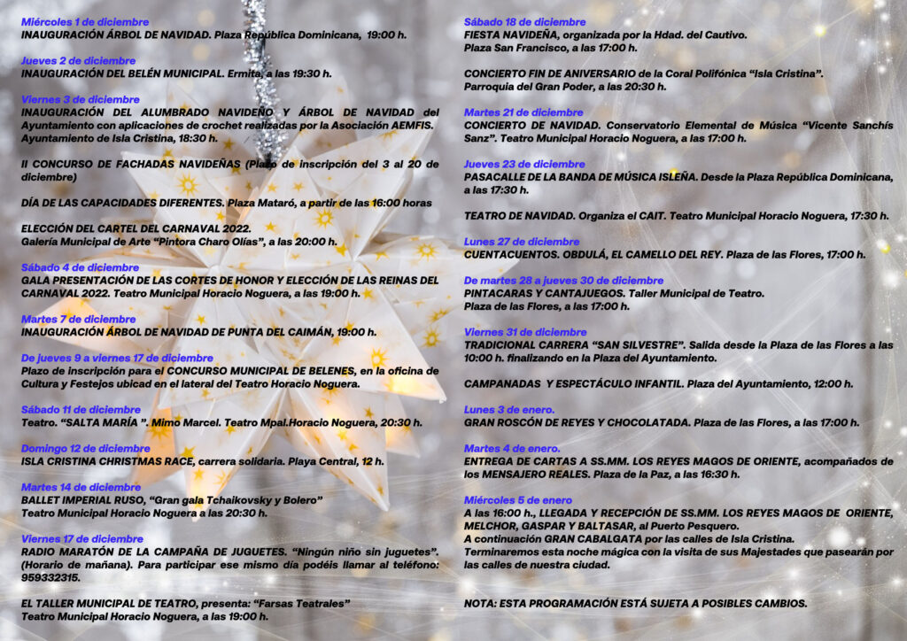 PROGRAMACION DE NAVIDAD DEL AYUNTAMIENTO DE ISLA CRISTINA