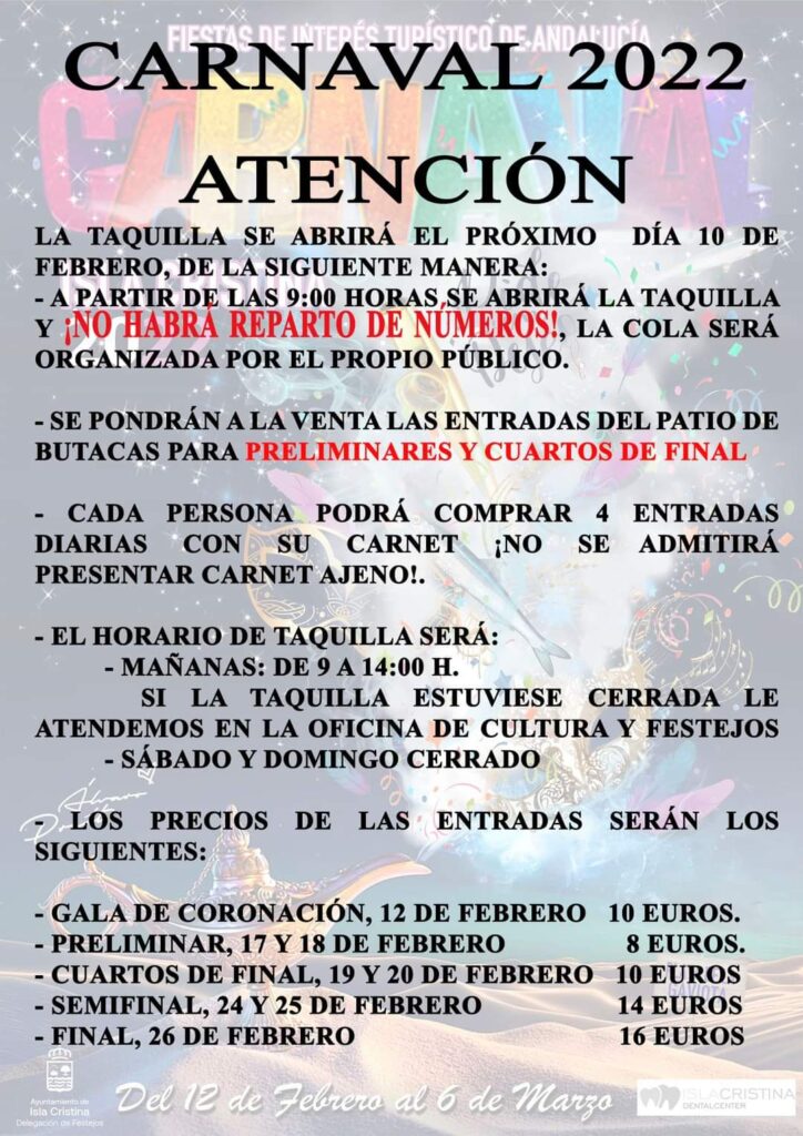 COMUNICADO SOBRE LA VENTA DE ENTRADAS DEL CONCURSO DE AGRUPACIONES 2022