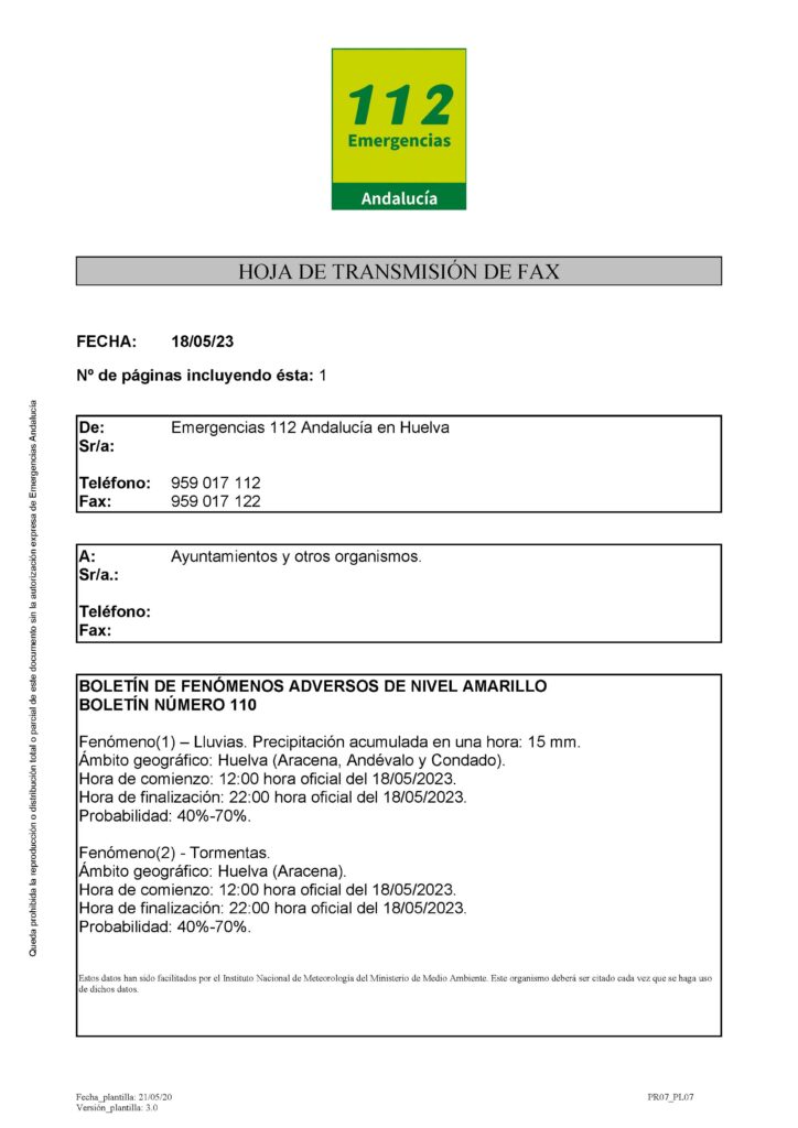 Alerta amarilla por lluvias y tormentas 18-05-2023