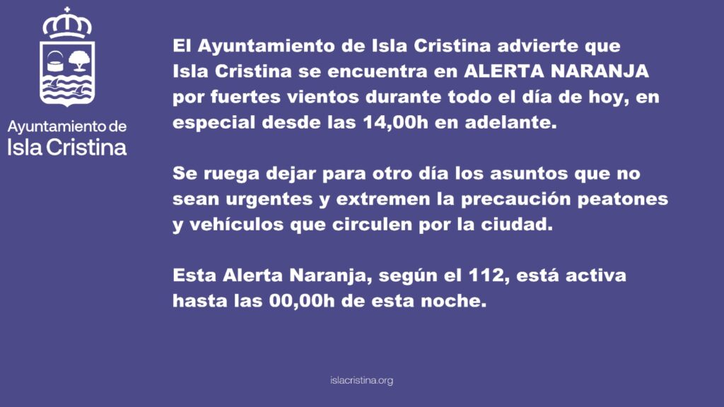 ALERTA NARANJA POR FUERTES VIENTOS - 19 OCTUBRE